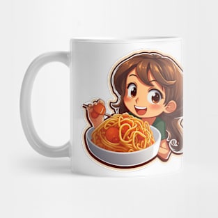 Cute Girl Eating Spaghetti Mug